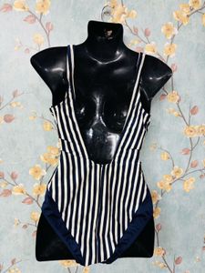 Blue Striped Swimsuit With Zipper