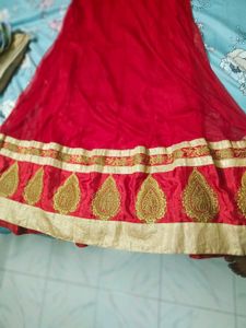 Red &amp; Gold Embellished Anarkali Dress