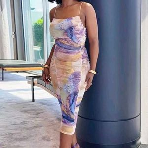 Abstract Printed Ruched Dress