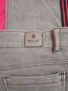 Grey Jeans with Red Stripe