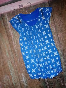 Blue With White Floral Design Top