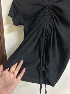 Black V-Neck Ruched Top