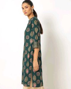 Green Printed Straight Kurta