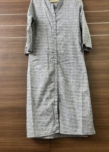 Grey Cotton Blend Linen Kurta