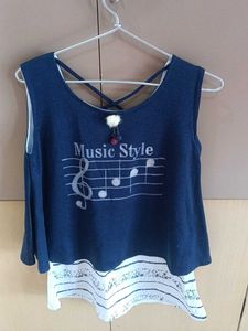 Stylish Navy Blue Music Style Top