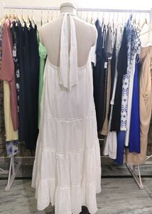 White Tiered Halter Maxi Dress