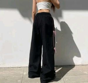 Trendy Black Bow Tie Track Pants