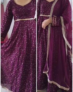 Libas Purple Embroidered Anarkali Suit