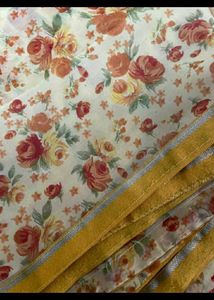yellow floral print saree