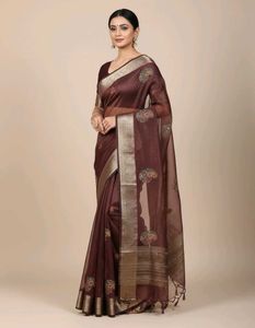 Elegant Brown Silk Blend Saree