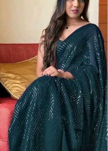 Elegant Teal Sequin Saree