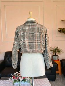 Cropped Plaid Flannel Jacket