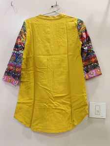 Yellow Embroidered Print Kurti