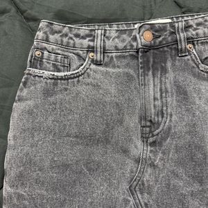 Washed Black Denim Mini Skirt