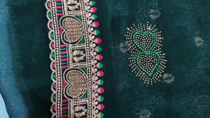Emerald Green Saree with Rich Gold Zari Border - N