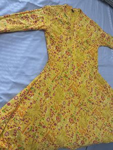 Yellow Printed Anarkali Suit