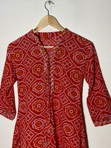 Red Bandhani Print Kurti