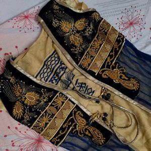 Elegant Blue &amp; Gold Embroidered Anarkali