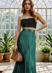 Elegant Green luxury Pleated Skirt