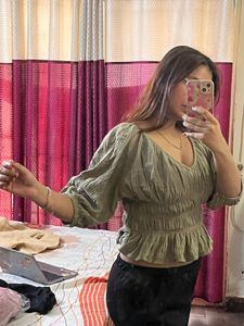 Chic Olive Green Peplum Top