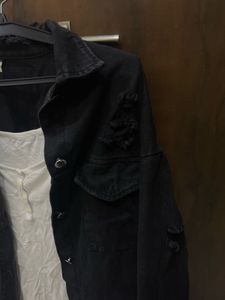 Black Denim Jacket And White Inner