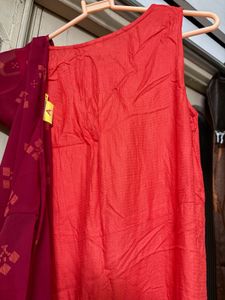 Orange Embroidered Dress With Jacket