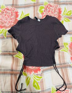 H&M Ribbed Drawstring Cutout Top