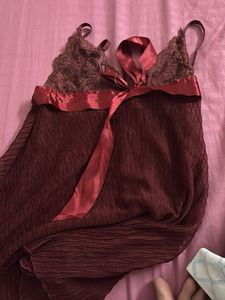 Burgundy Lace Trim Chemise