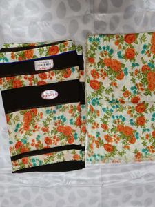 Floral Print Dark Brown Saree