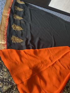 Beautiful Orange Black Saree