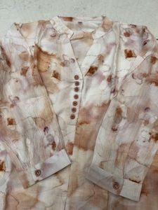 Abstract Print Button-Up Blouse Top