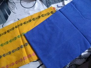 Two Scarves - Yellow Patterned and Solid Blue