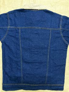 Denim Jacket with Sherpa Fur Collar Navy Blue