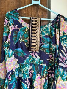 Floral drape gown with belt