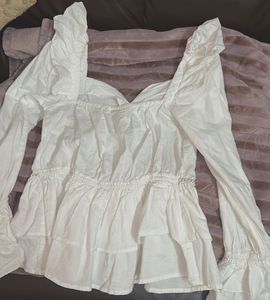 White Ruffle Peplum Top