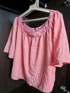 Peach Lace Trim Blouse