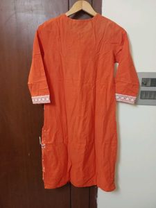 MAX Embroidered Orange Kurta, Size-S