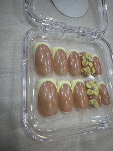 Butter Yellow French Tip Nails With 3d Flower Nail