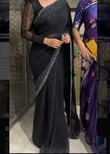 Black Saree Shimmer On Borders With Blouse