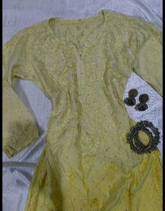Yellow Embroidered Chinakri  Kurti