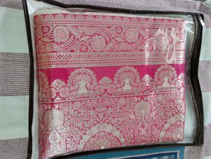 Pink &amp; Gold Banarasi Silk Saree