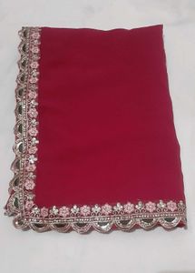 Elegant Dark Pink Saree with Green Blouse Fabric