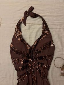 y2k Brown Sequin Halter Dress