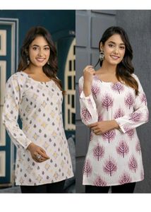 Printed Cotton Tunic Set Of 2