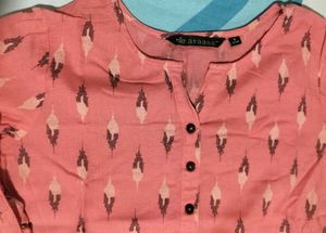 Peach Printed Kurta (with Button Placket)