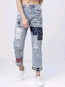 Tokyo Talkies Distressed Patchwork Jeans, 32 Size