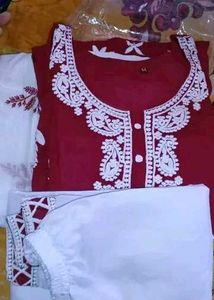 Maroon Embroidered Kurti Set