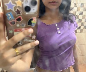 White Button 90s Lavender Crop Top