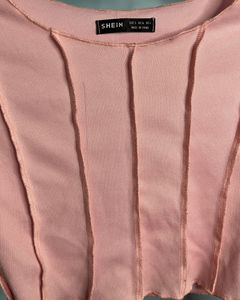 Shein Pink Long Sleeve Paneled Crop Top