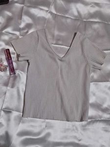 Ribbed V-Neck Crop Top